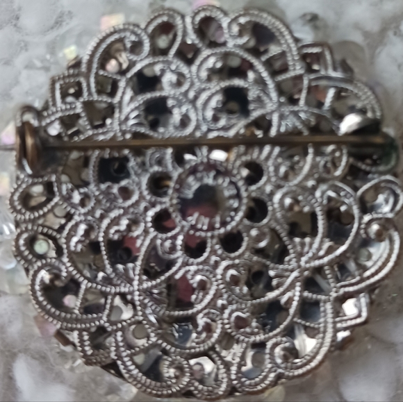 VINTAGE WESTERN GERMANY WHITE GLASS CRYSTAL BROOCH CLIP EARRING DEMI PARURE SET - Picture 5 of 8